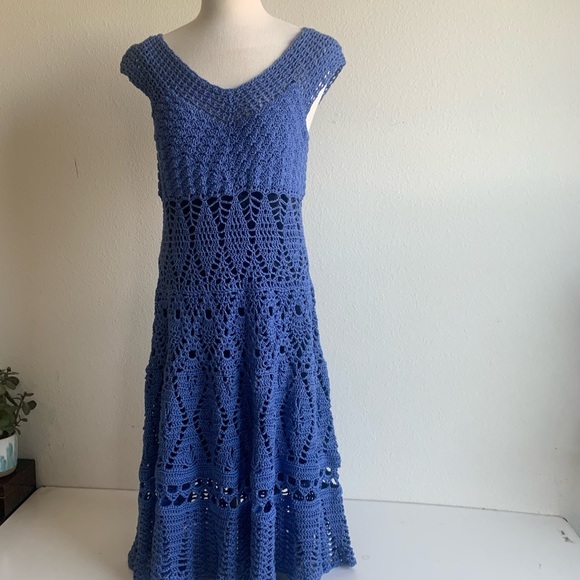 Crocheted handmade Dress, blue‎ size medium/large. - Picture 7 of 12